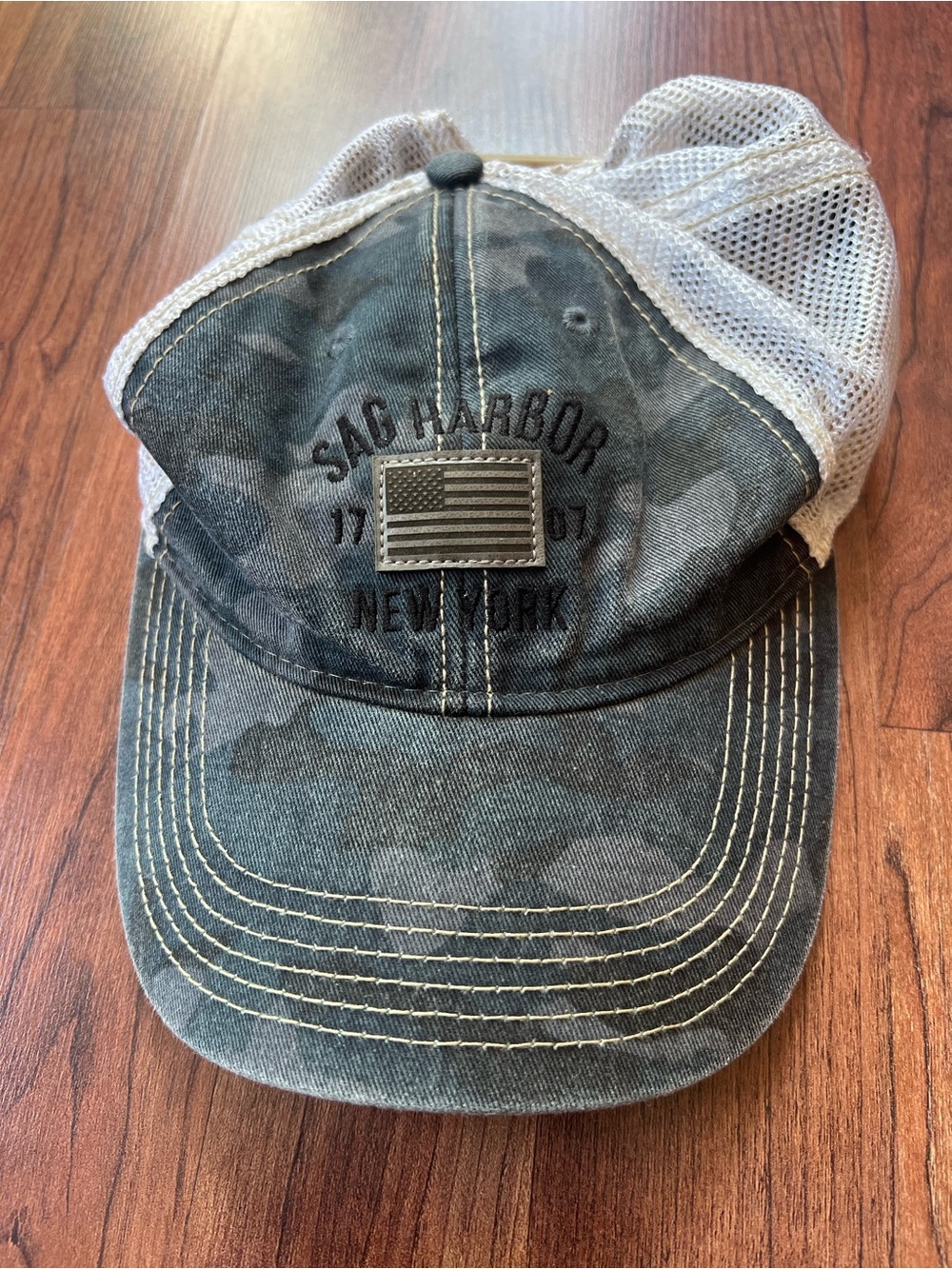 Sag Harbor New York Legacy American Flag Washed Camo Trucker Snapback
